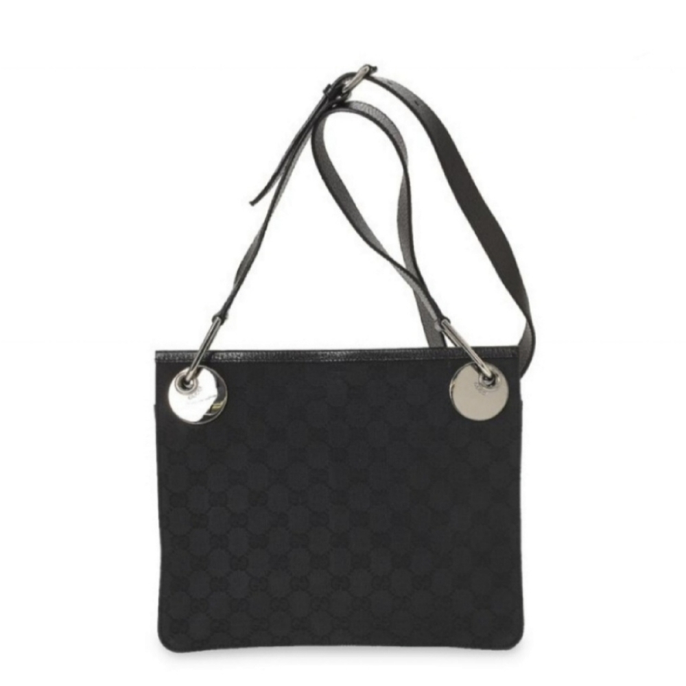 Gucci Black GG Canvas Crossbody Bag with Silver Hardware